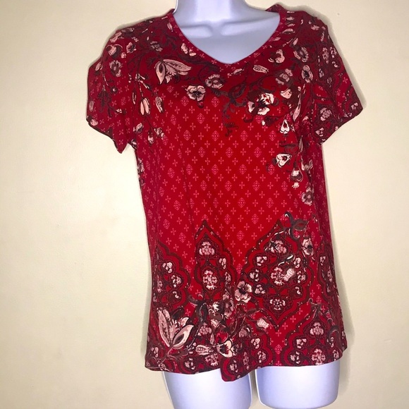 Christopher&banks red floral short sleeve top - Picture 15 of 16